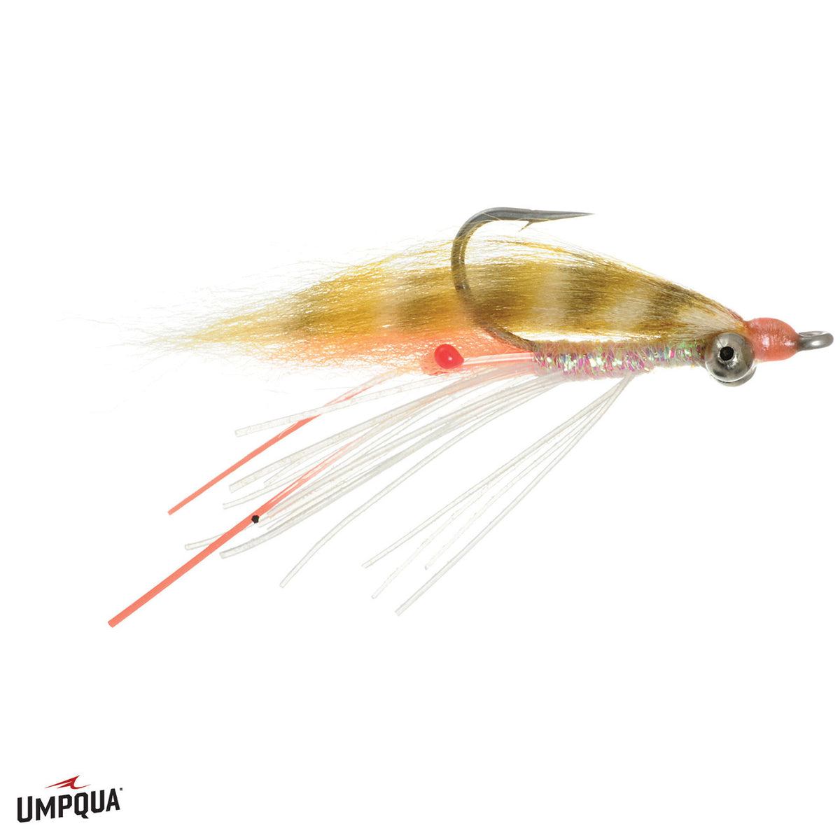 Umpqua Bonefish Junk fly with silver bead head, pink-orange neck, and holographic tinsel body