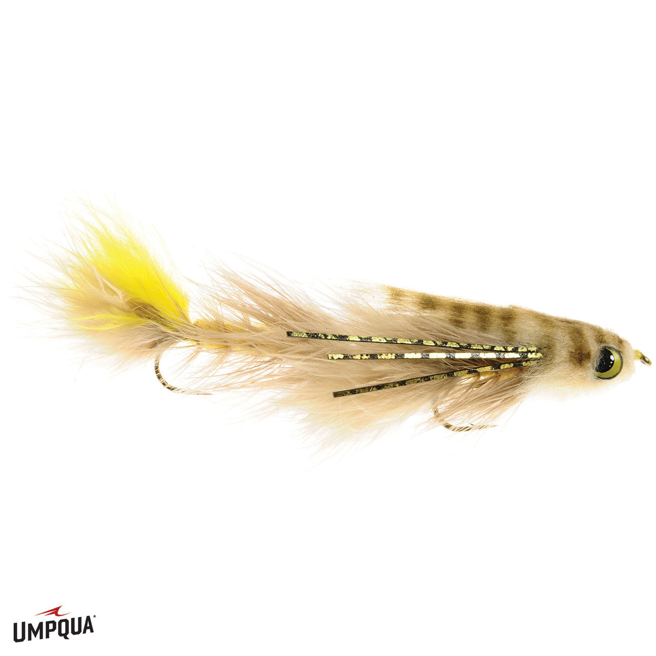 Umpqua Double Gonga tan streamer fly with articulated body and lead eye