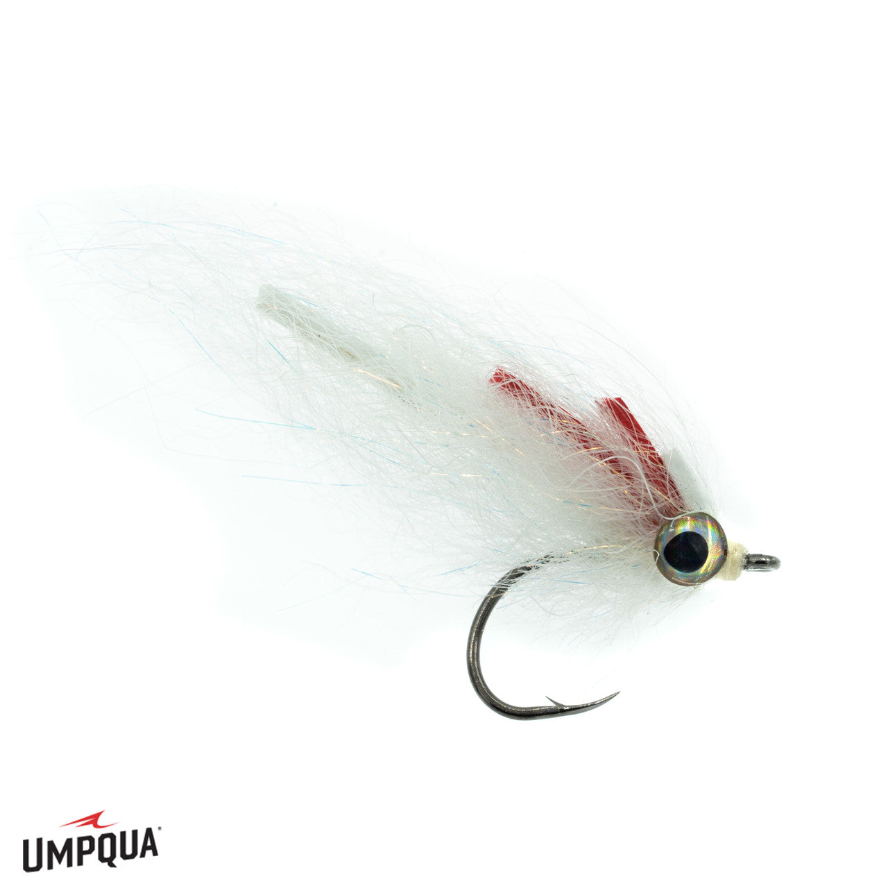 Umpqua Foam Gut Minnow #1 dry fly with white foam body and holographic eye