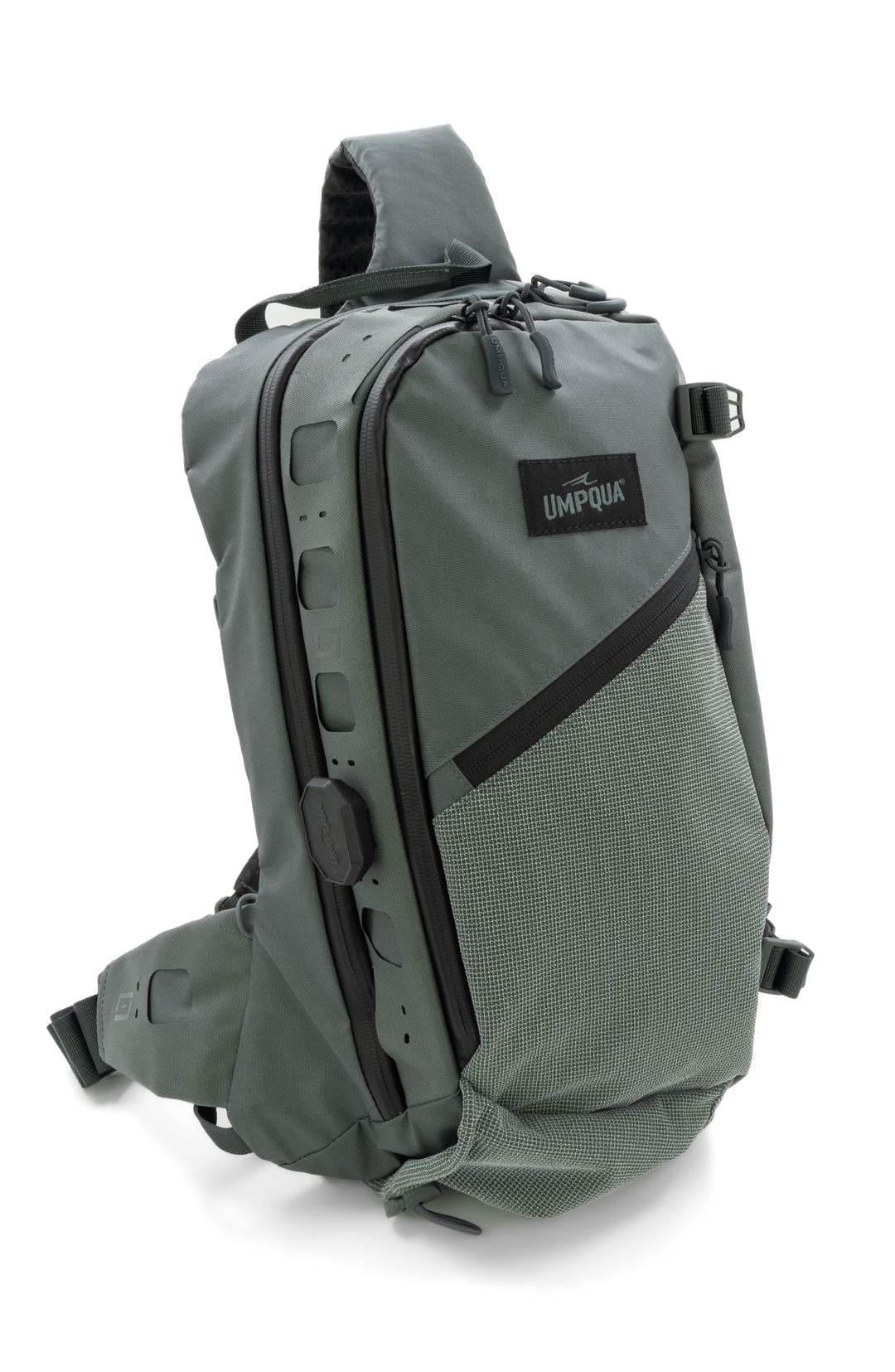 Umpqua Swiftlink Steamboat Sling Bag in Sage with LINK ports and HatchPad