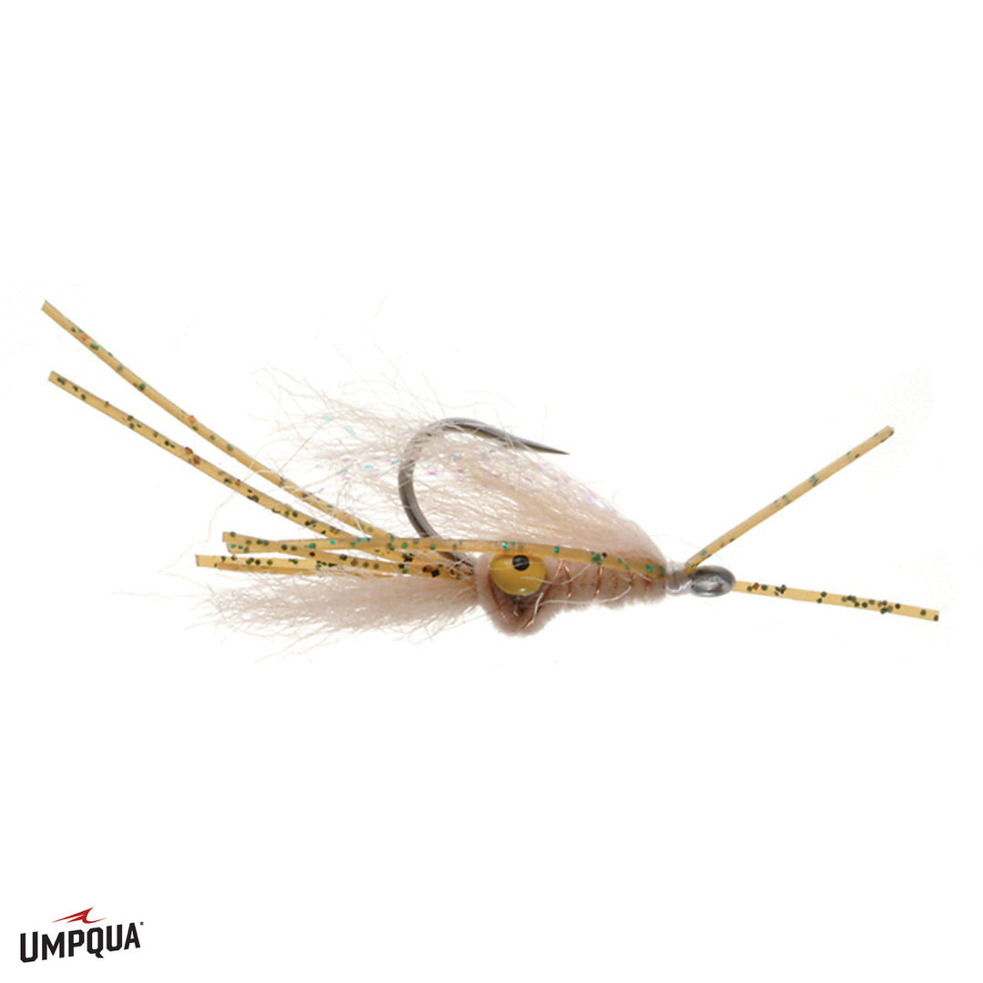 Umpqua Squimp tan shrimp fly with yellow eye and bead head