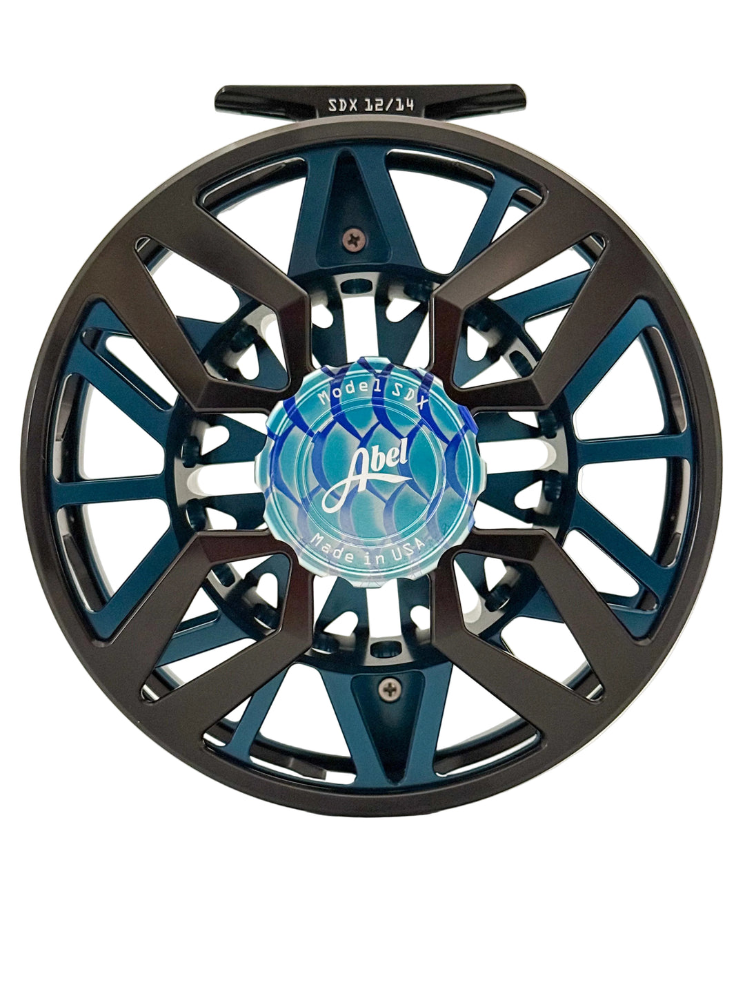 Abel SDX 12/14 - Ported Black/ Deep Blue w/ Classic Tarpon Drag Knob w/ Platinum Handle (NEW IN STOCK)