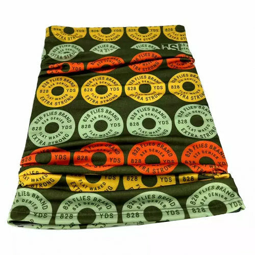Dark olive green 828 Flies sun mask with colorful thread spool print