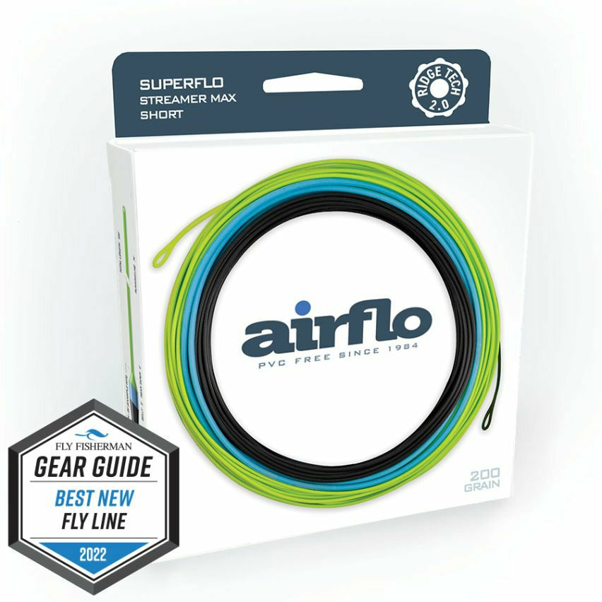 Airflo Superflo Streamer Max Short fly line packaging with Ridge 2.0 tech badge