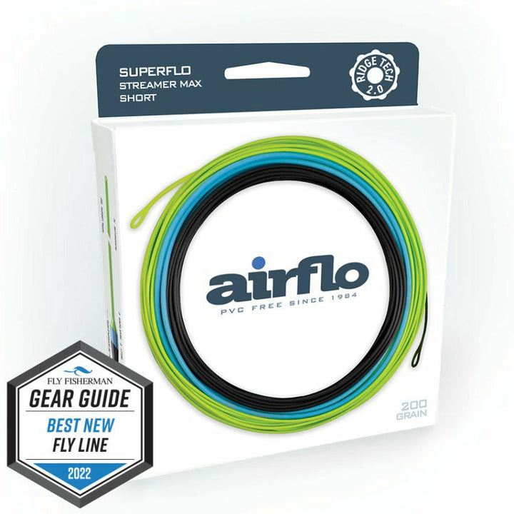 Airflo Superflo Streamer Max Short fly line packaging with Ridge 2.0 tech badge