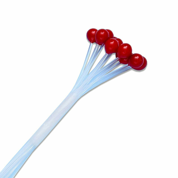 Bright opaque red round fly eyes attached to clear stems