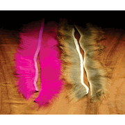 Hot pink and natural olive crosscut rabbit fur comparison