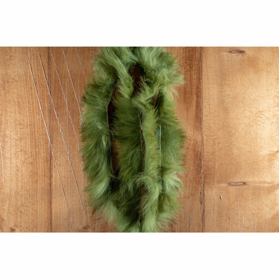Olive green crosscut rabbit fur strip for saltwater fly tying