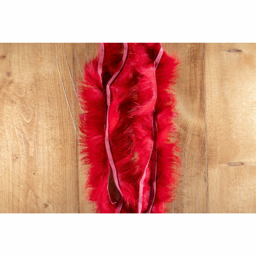 Vibrant red crosscut rabbit fur strip for fishing lures