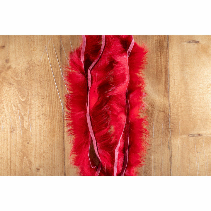 Vibrant red crosscut rabbit fur strip for fishing lures