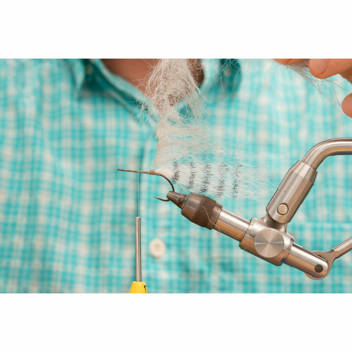 Applying translucent white SF fiber dubbing to DL3 Minnow hook
