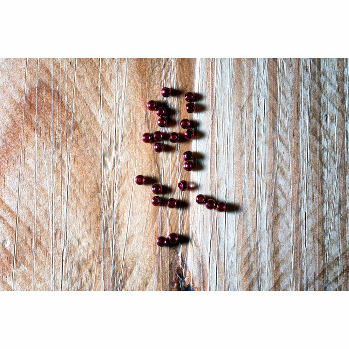 Hareline Dazzle Brass Beads in Blood Red for fly tying