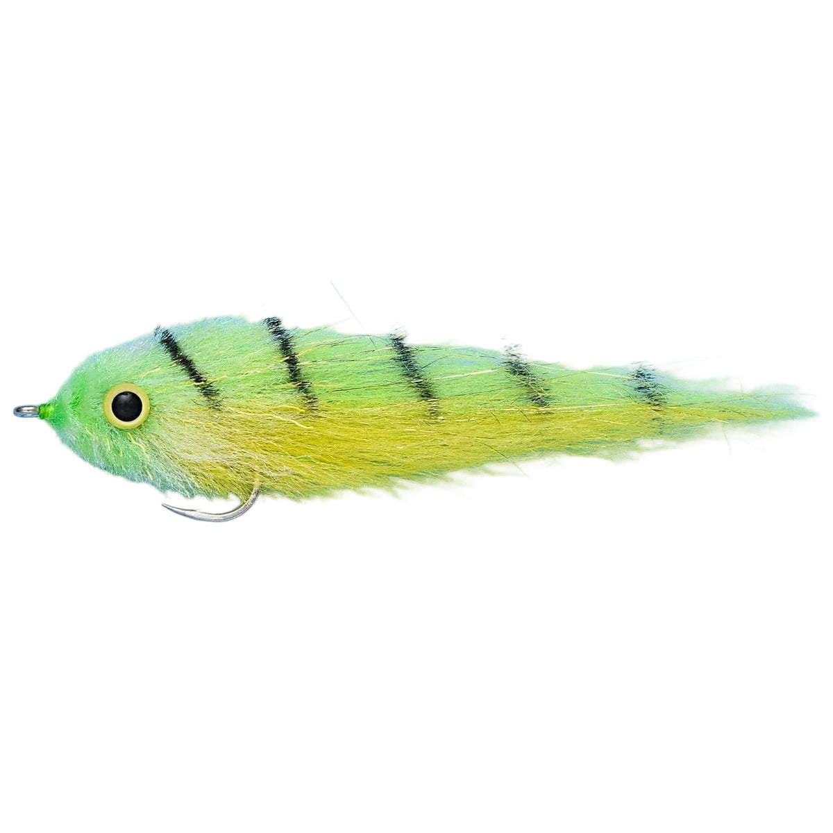 Chartreuse and yellow EP DORADO fishing fly with black stripes for peacock bass