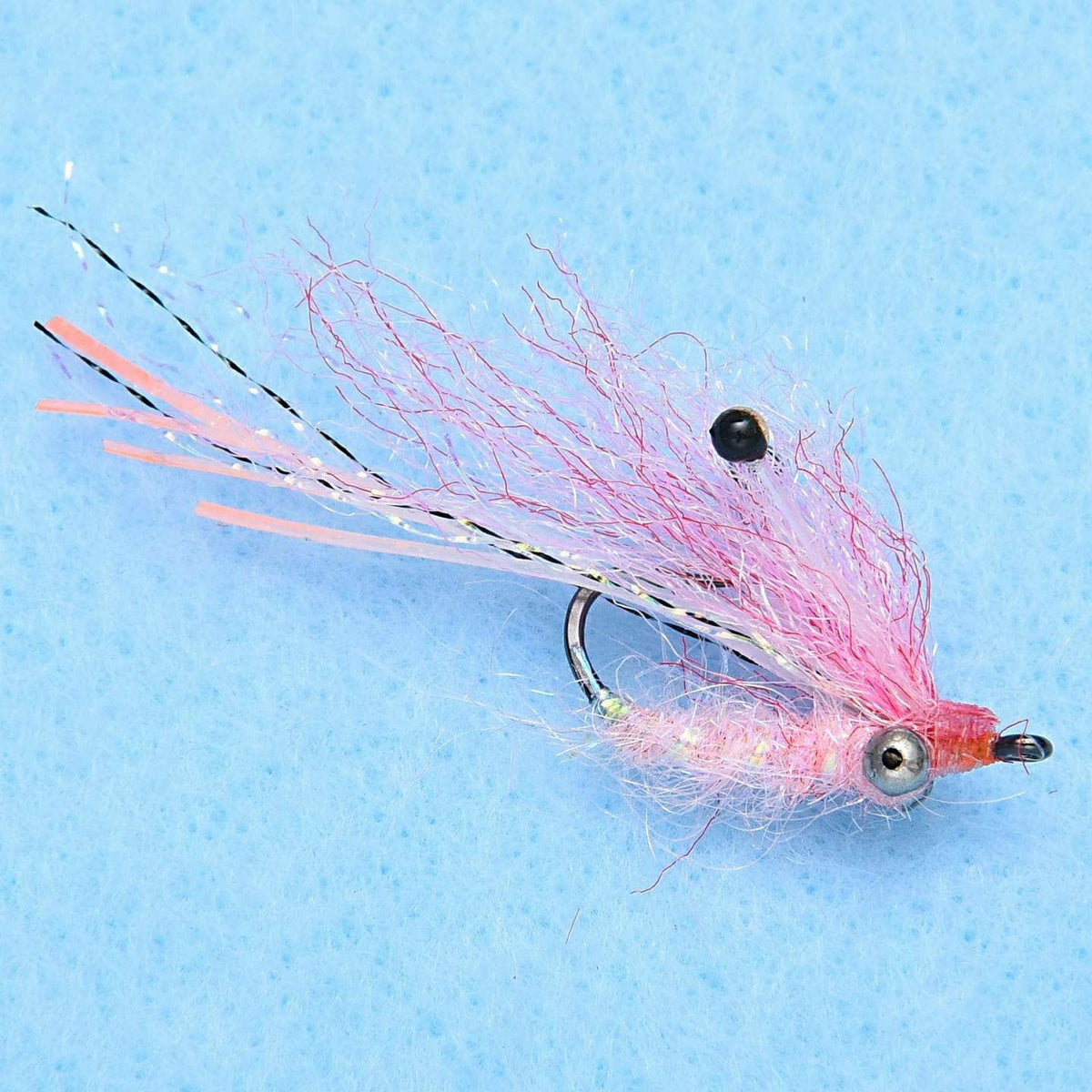 Pink E.P. Ghost Shrimp fly fishing lure with translucent fibers and orange tail