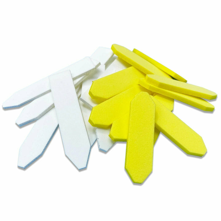 Yellow and white self-adhesive foam shapes for fly body construction