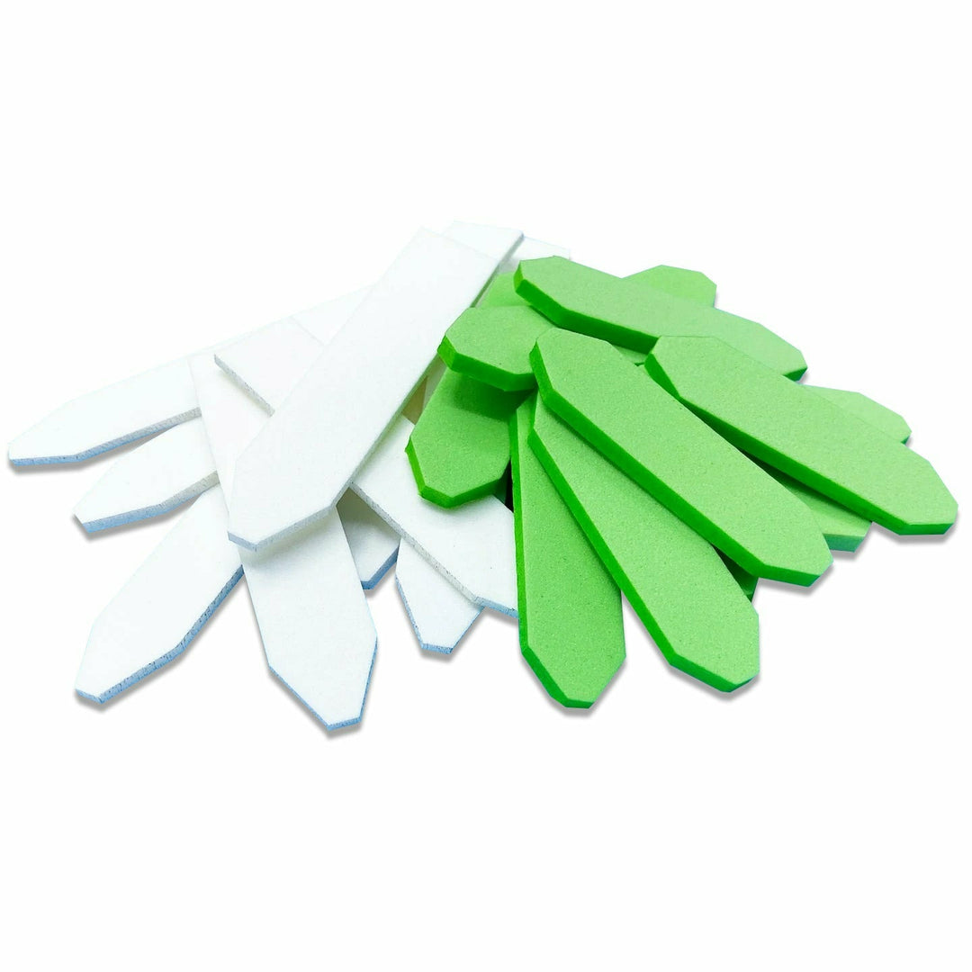 White and lime green EP Gurgler fly tying foam with blue adhesive backing