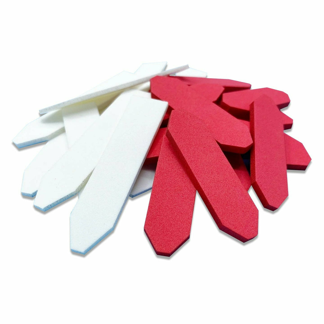 White and bright red tapered foam strips for fly tying materials