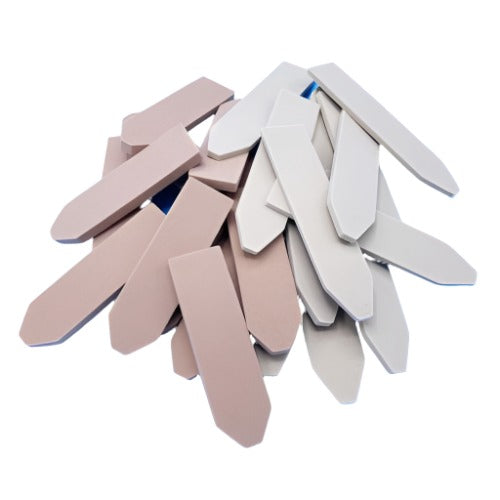 Pale pink and grey self-adhesive foam strips for subsurface fly patterns