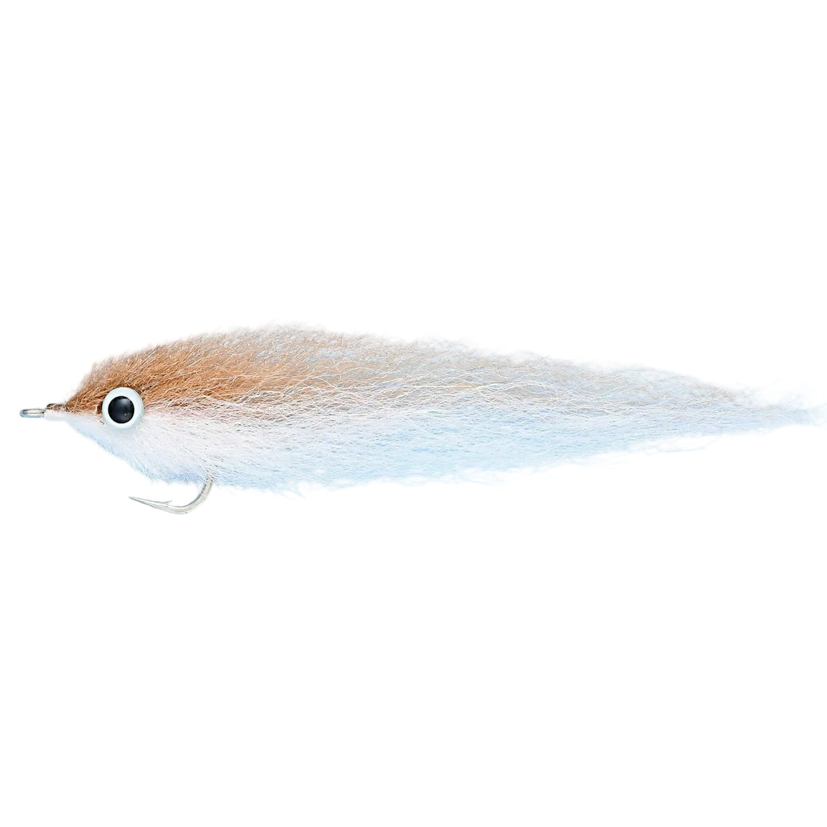 ENRICO PUGLISI Mullet fly in bronze and white, hand-tied baitfish pattern for bluefish and redfish