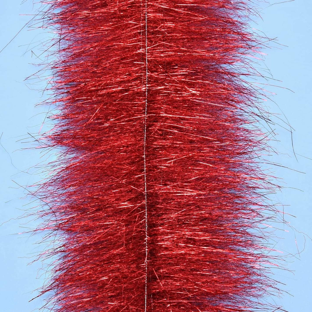 Red EP Anadromus Brush fly tying material with white spine and metallic sparkle fibers