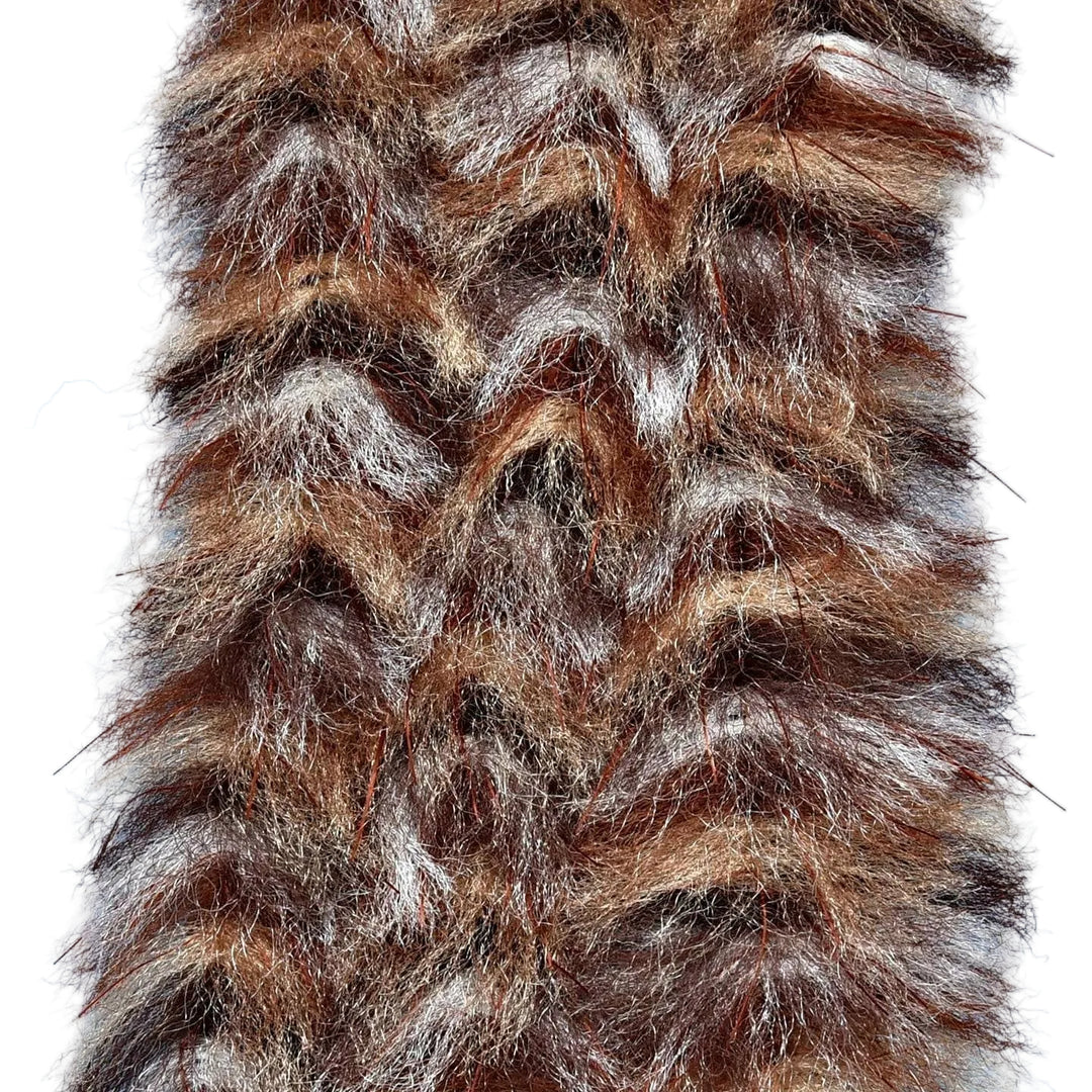 Dark brown and black stacked brush with reddish-brown micro legs for earth-tone flies