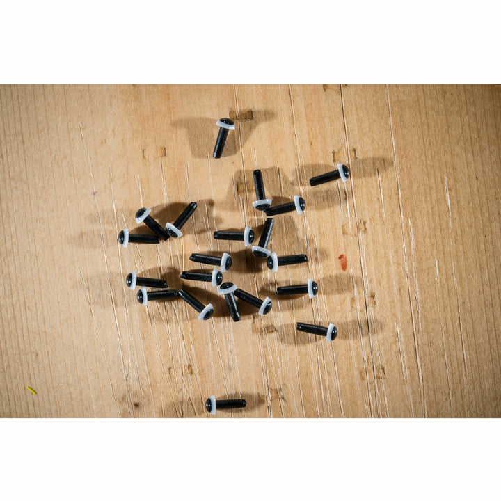 White rimmed EP plastic fly tying eyes with threaded stems