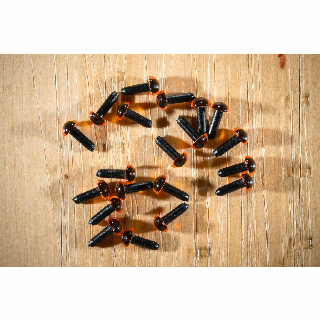Black EP plastic fly tying eyes with orange rims and stems