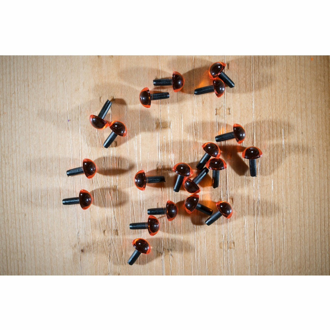 Orange rimmed EP plastic fly eyes with black stems