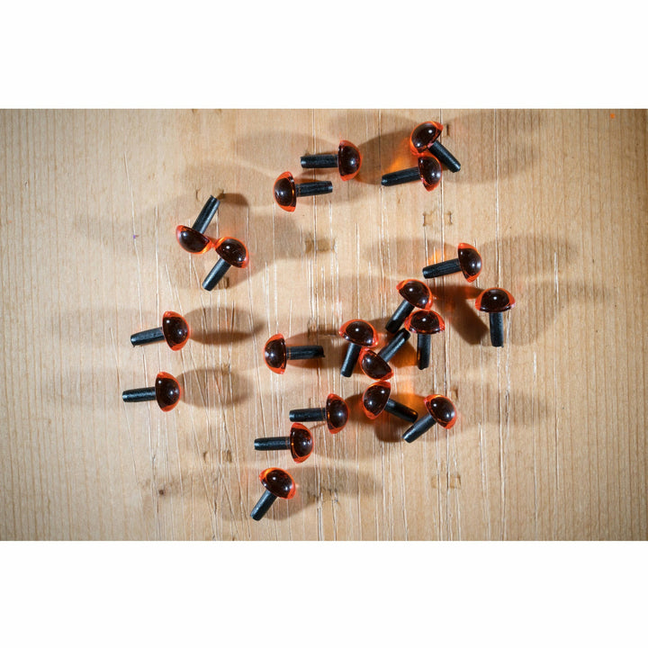 Orange rimmed EP plastic fly eyes with black stems