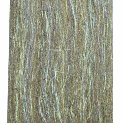 Olive-brown fly tying fiber blended with metallic gold and pale green filaments