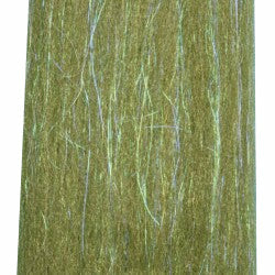 Chartreuse yellow-green fly tying fiber with bright cyan iridescent strands