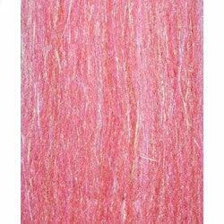 Bright pink synthetic fly tying fibers with gold sparkle strands
