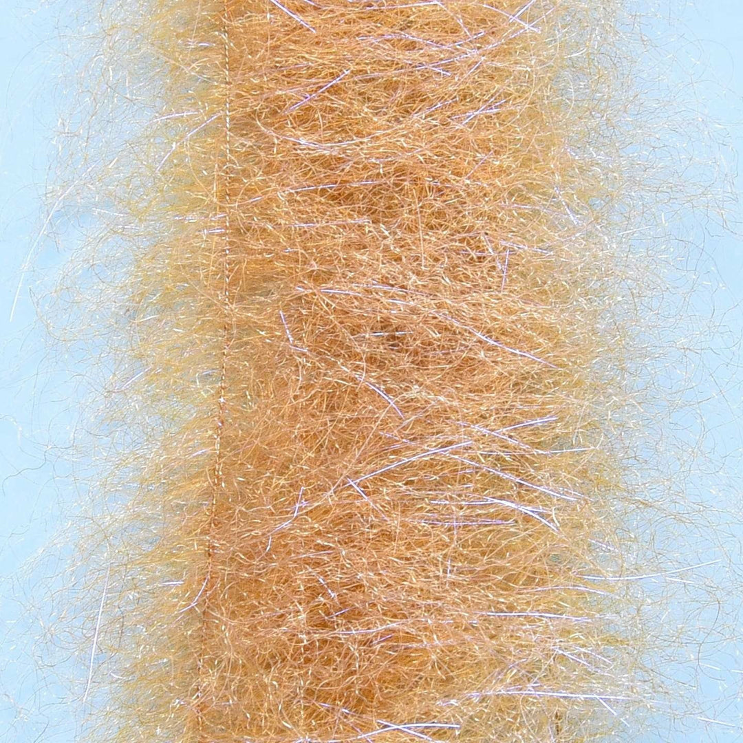 Golden tan EP Shrimp Dub brush with iridescent purple sparkle fibers