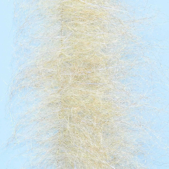 Pale yellow EP Shrimp Dub brush with visible silver wire and curly fibers