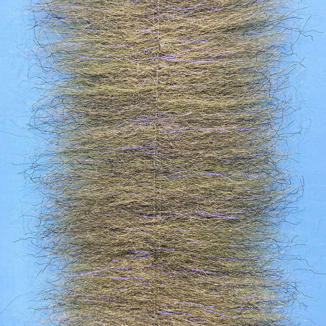 EP Streamer Brush 2.5 inch Sardina fly tying material with olive green and iridescent purple synthetic fibers