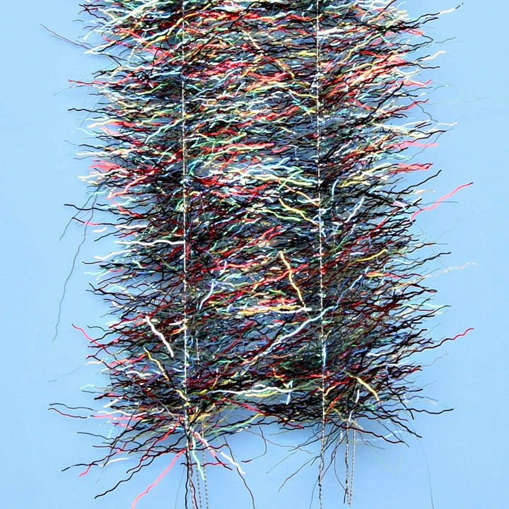 Multi-color EP Thunderstruck Brush fly tying material with red, yellow, and iridescent pink flashes