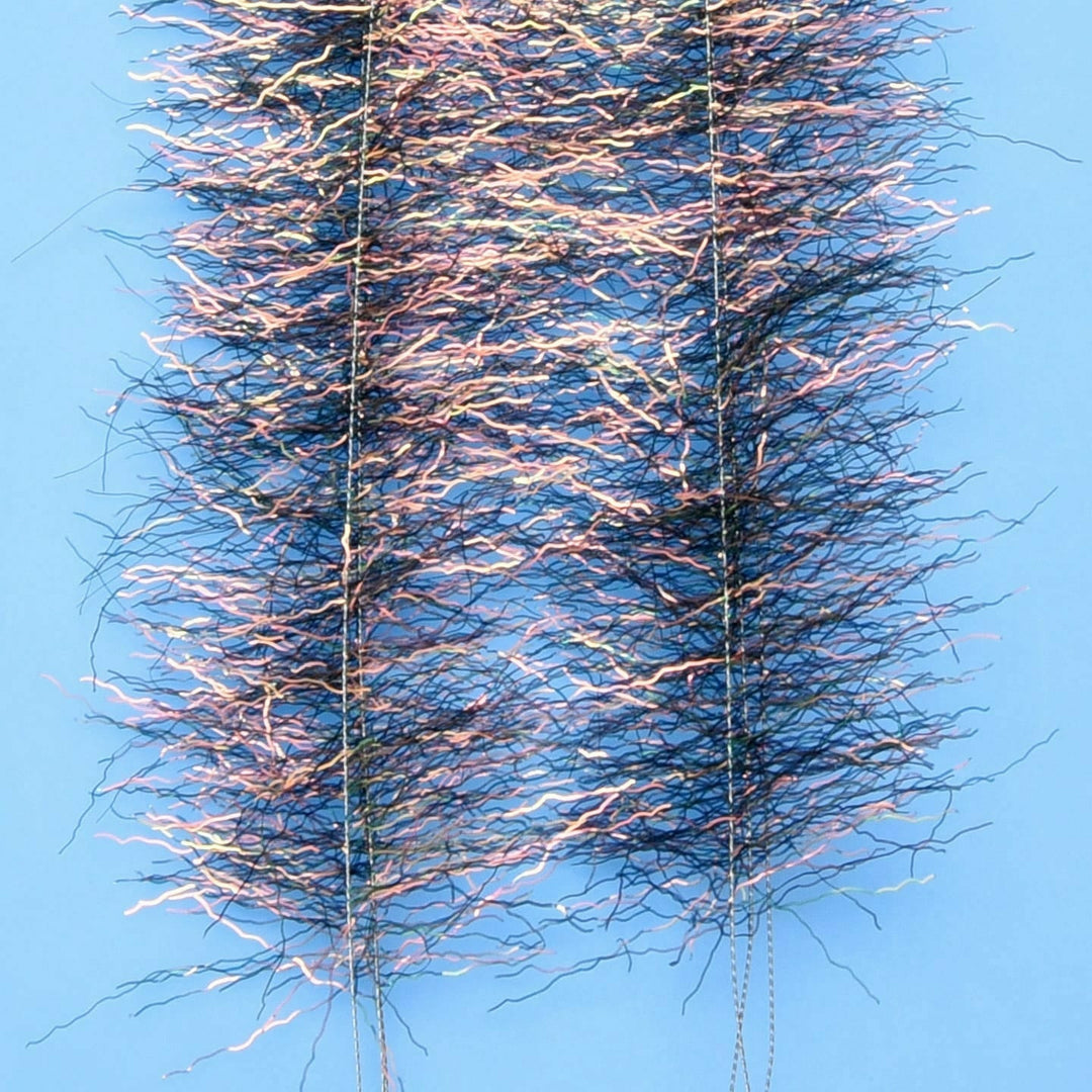 Dark base EP Thunderstruck Brush fly tying material with iridescent pink and peach flashes