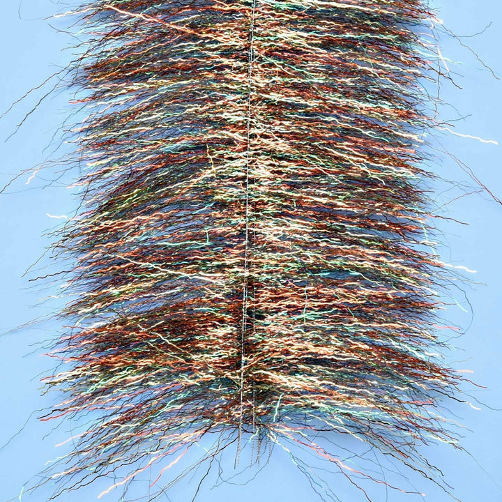 Rust orange and olive green EP Thunderstruck Brush fly tying material with fluorescent yellow streaks