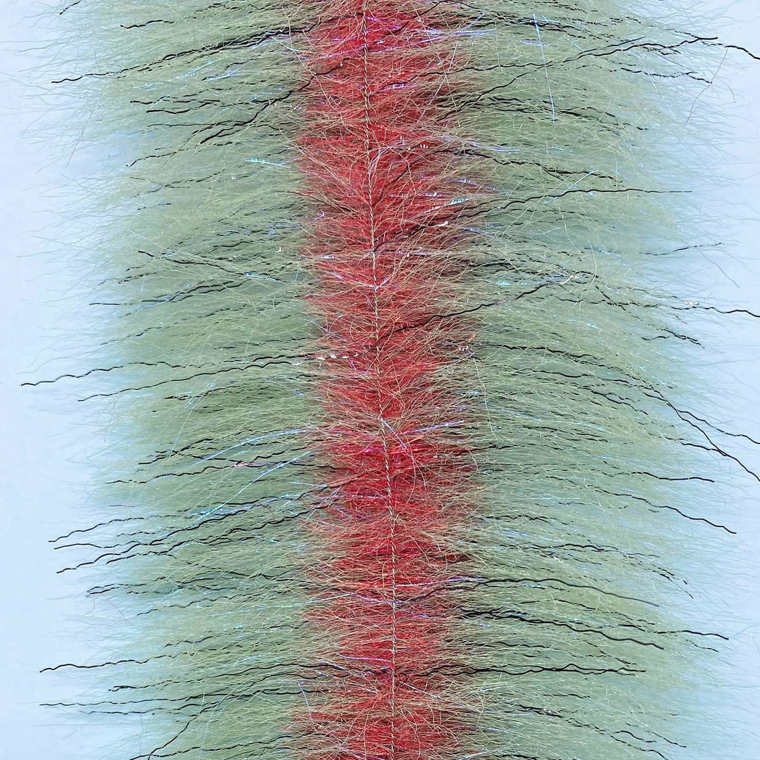 EP Zebra fly tying brush with red and olive zebra stripe fibers