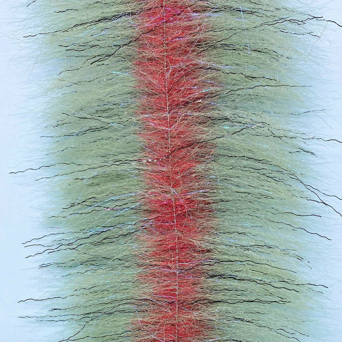 EP Zebra fly tying brush with red and olive zebra stripe fibers