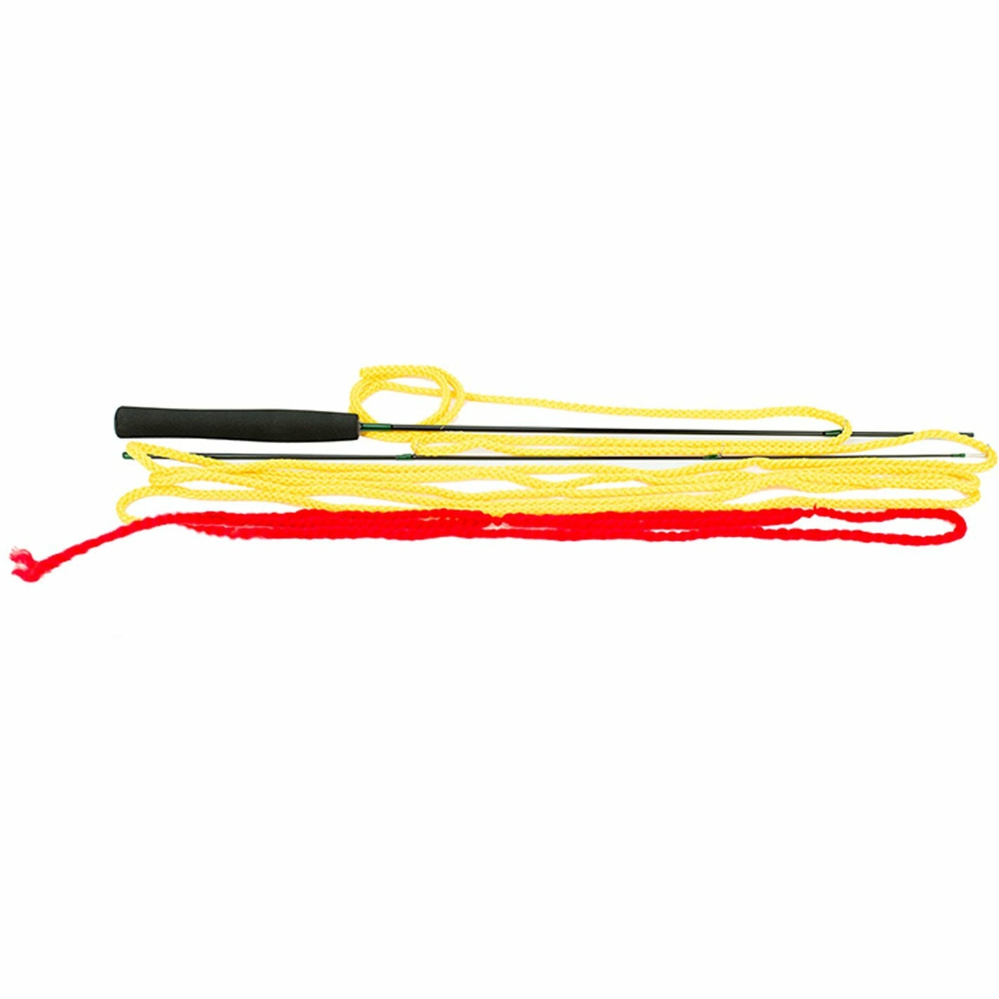 Echo Micro Practice Rod with black EVA foam handle and yellow braided line