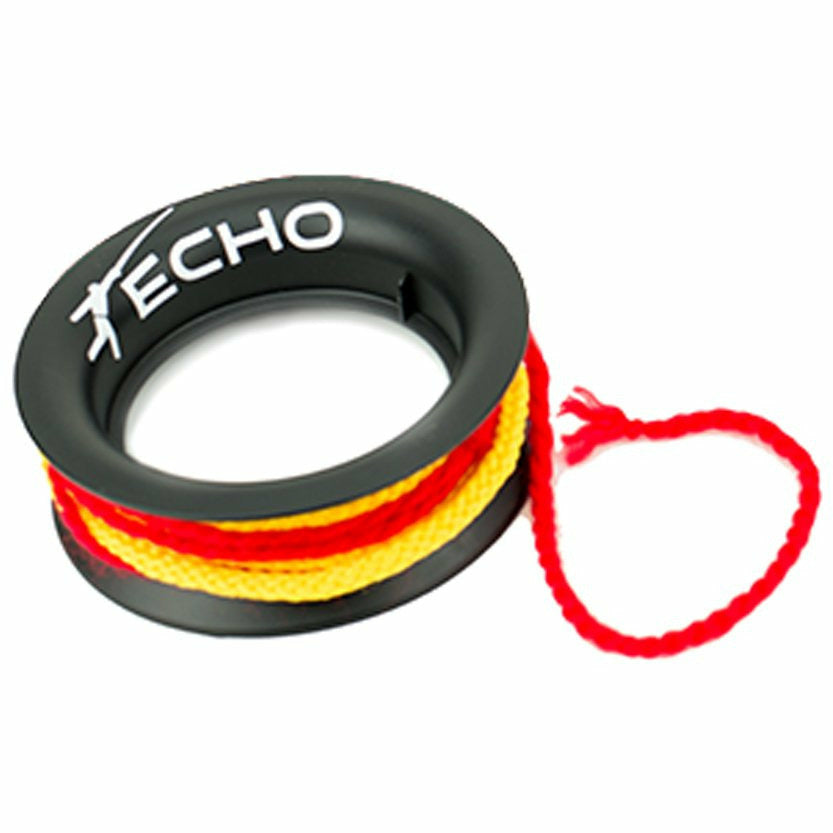 Echo branded spool of yellow and red braided practice fishing line