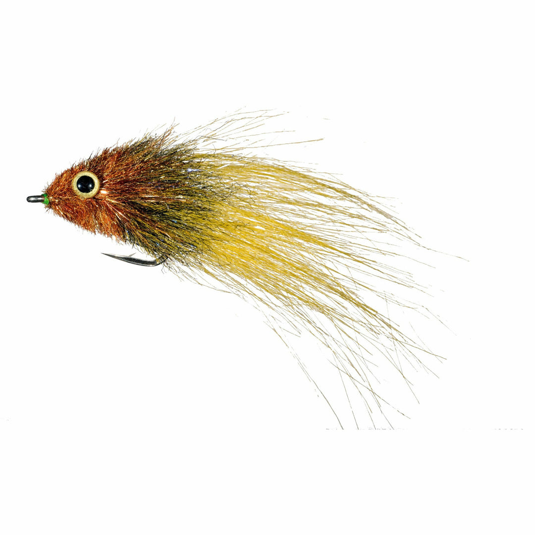 Enrico Puglisi A2Z speckled fishing fly with tan and olive body, redfish baitfish pattern