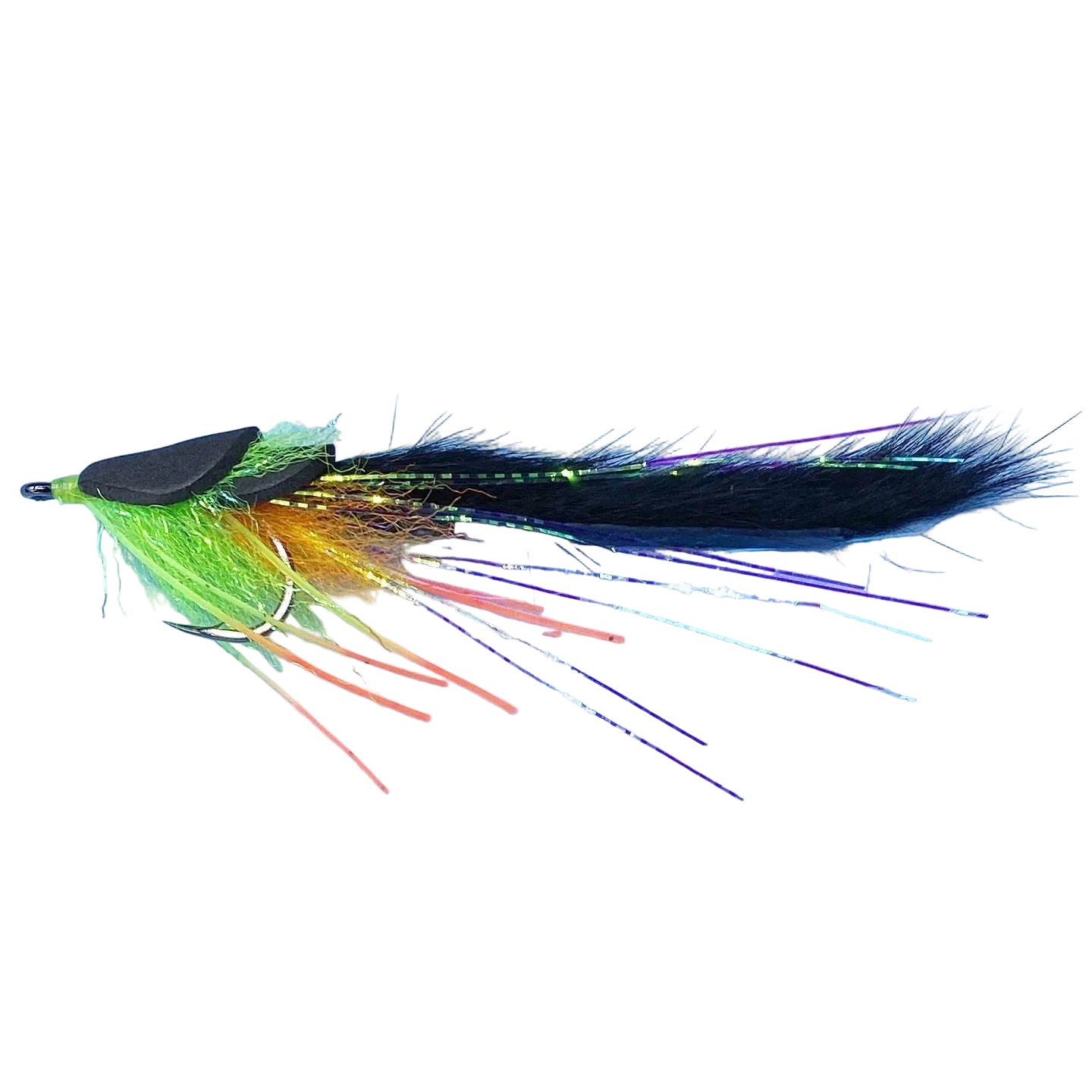 Enrico Puglisi Baby Tarpon Mini Diver fly in black and chartreuse with iridescent fibers