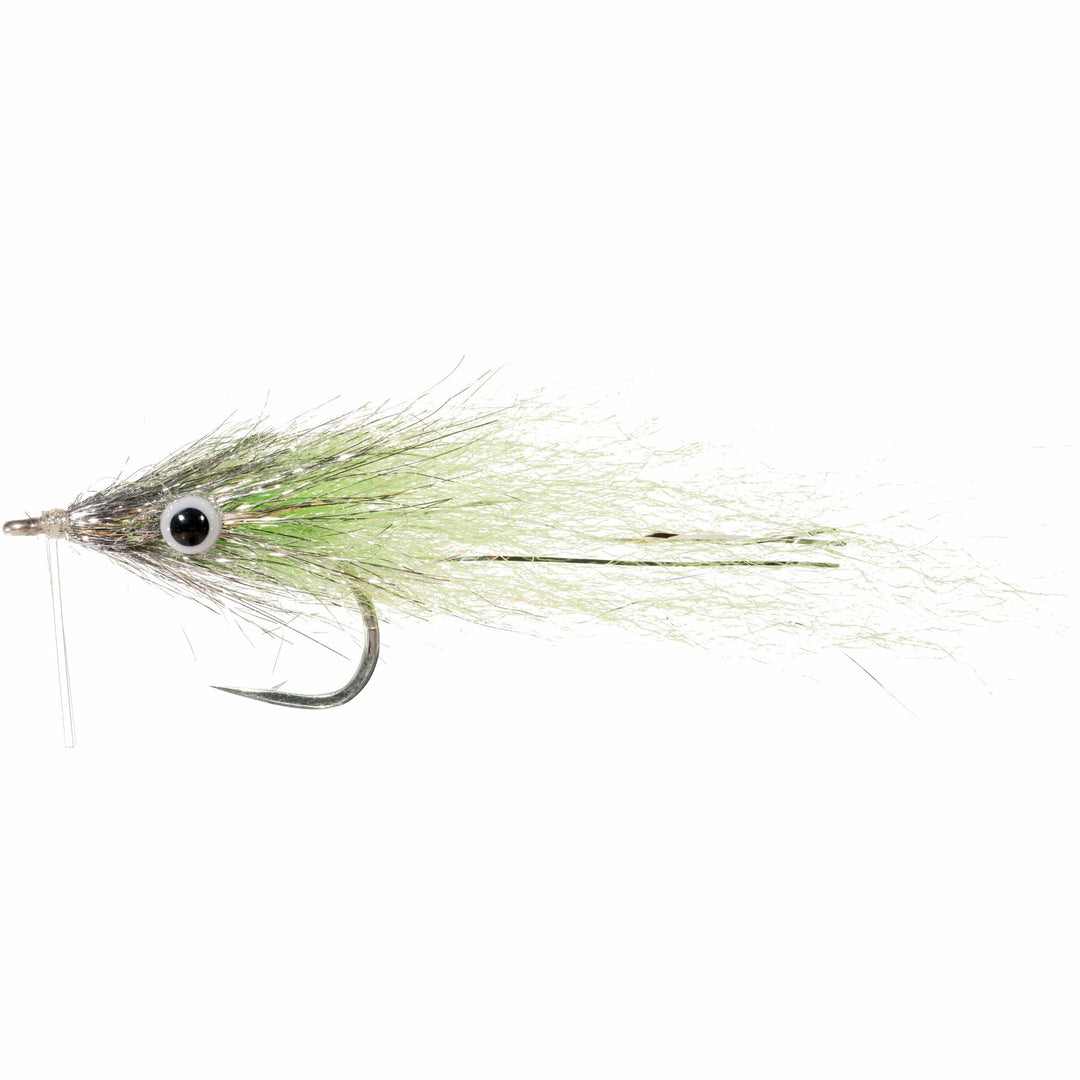 Enrico Puglisi Bay Anchovy Chartreuse Size 1/0 custom fly fishing lure on Gamakats SC15 hook with 3D eye