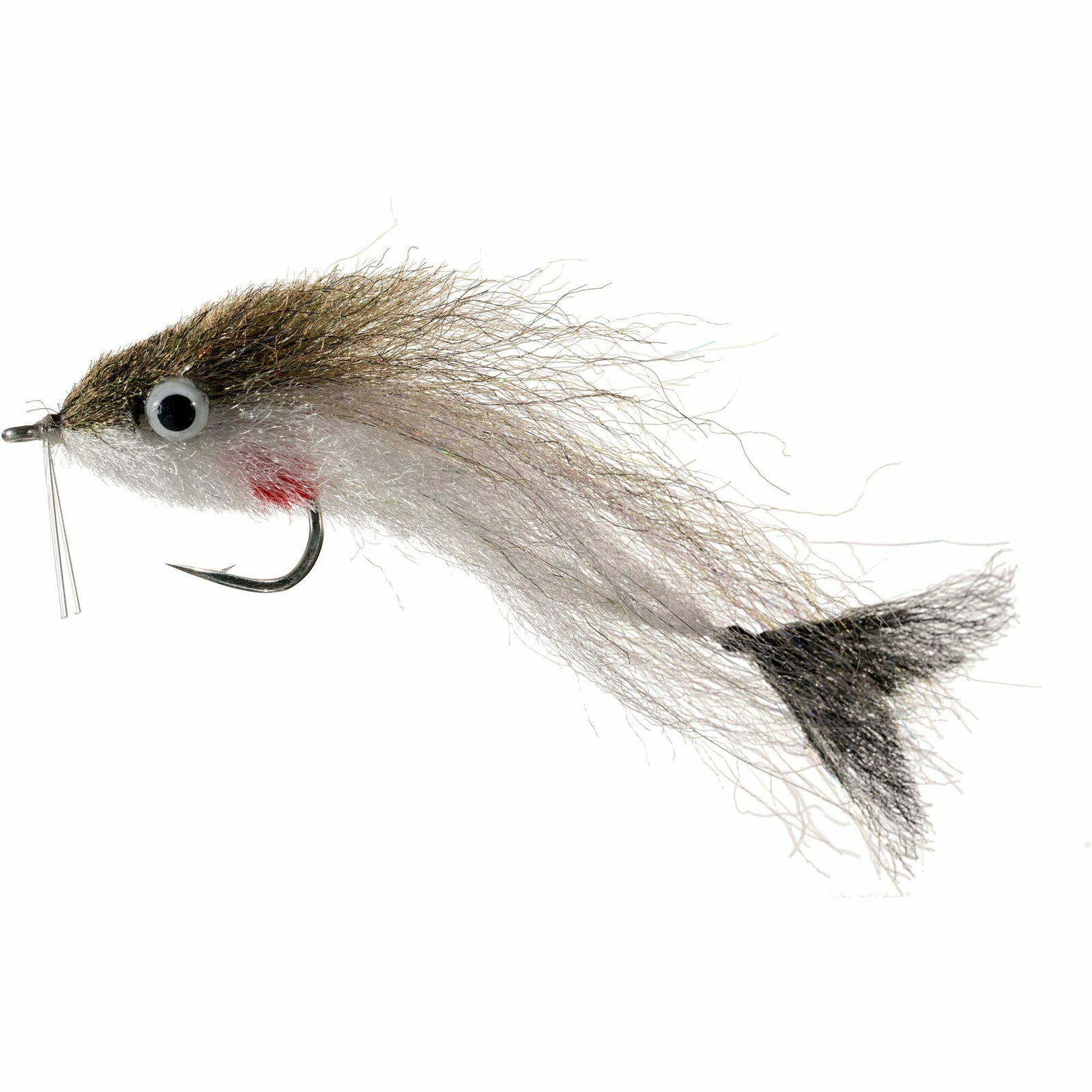 Enrico Puglisi Finger Mullet fishing fly with black tail and olive-brown body on Gamakatsu hook