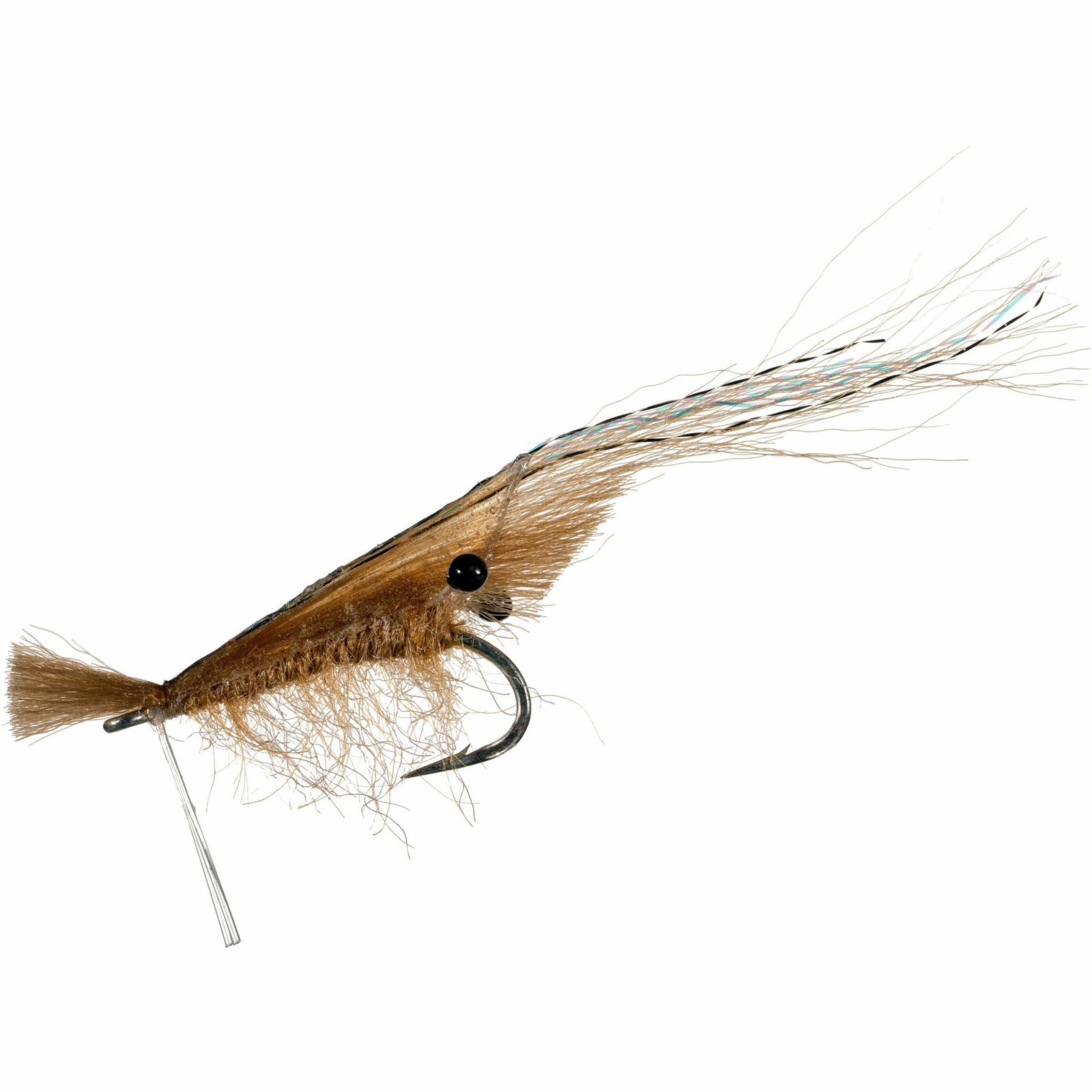 Tan grass shrimp fly on Gamakatsu hook with bead eye and iridescent wing