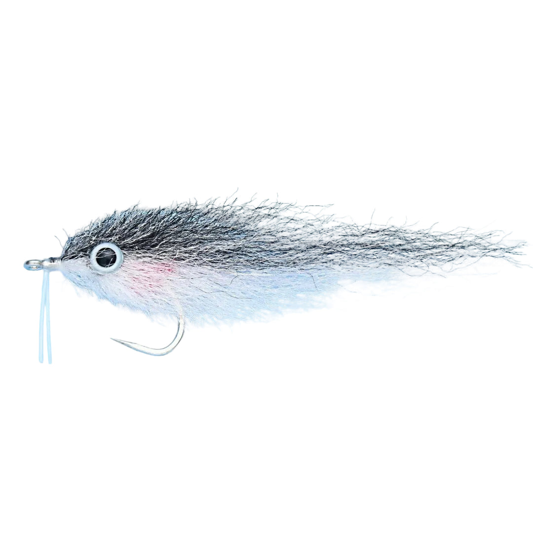 Close-up of Enrico Puglisi Mullet fly hook and fiber tail detail