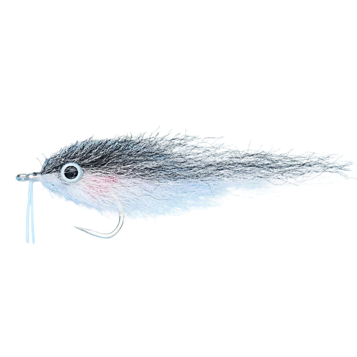 Close-up of Enrico Puglisi Mullet fly hook and fiber tail detail