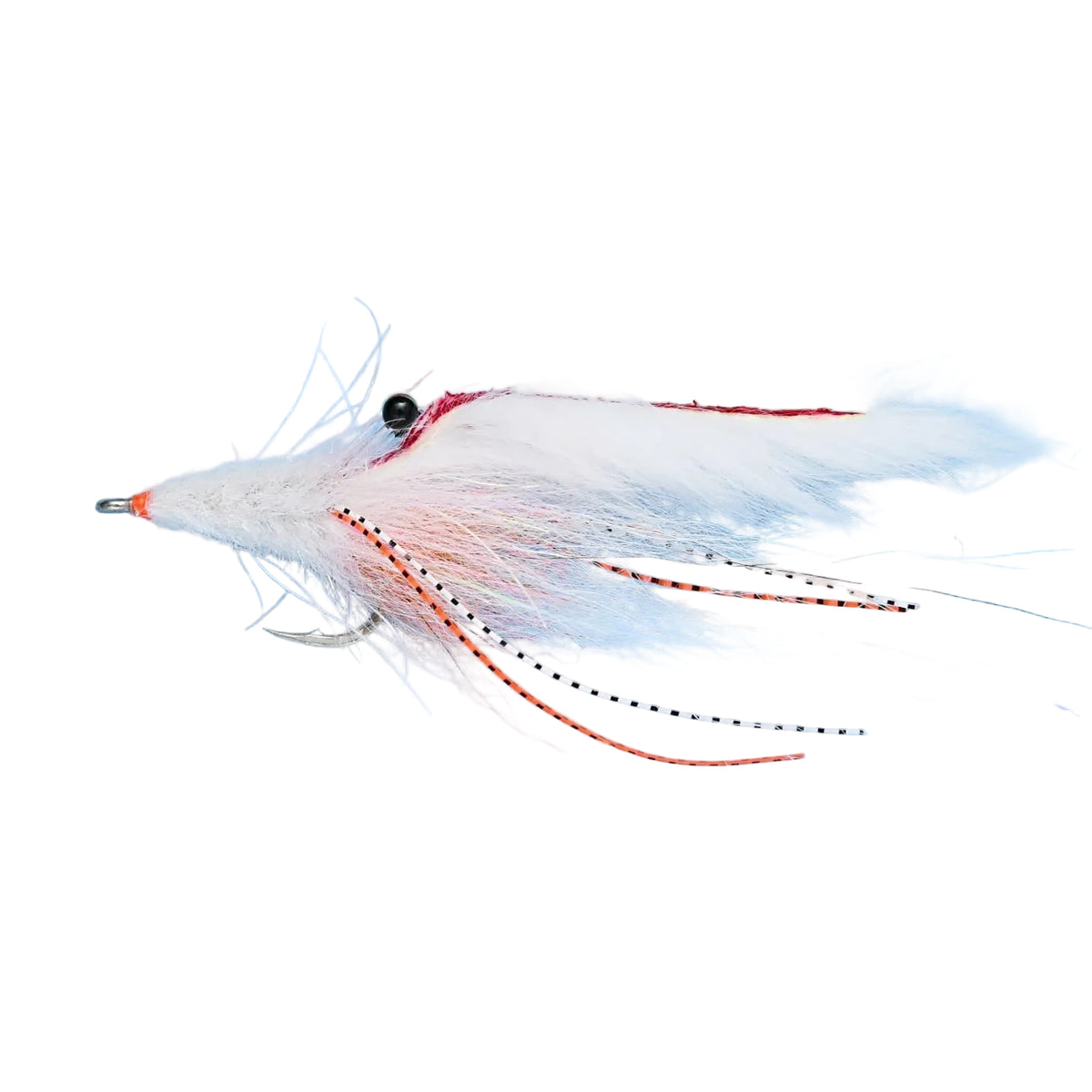 Enrico Puglisi SP Camarones Al Cocos shrimp fly fishing lure with black bead eye and orange segmented legs